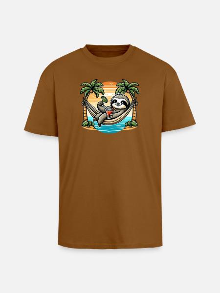 Sloth in hammock - Unisex Oversized Heavyweight T-shirt - toffee
