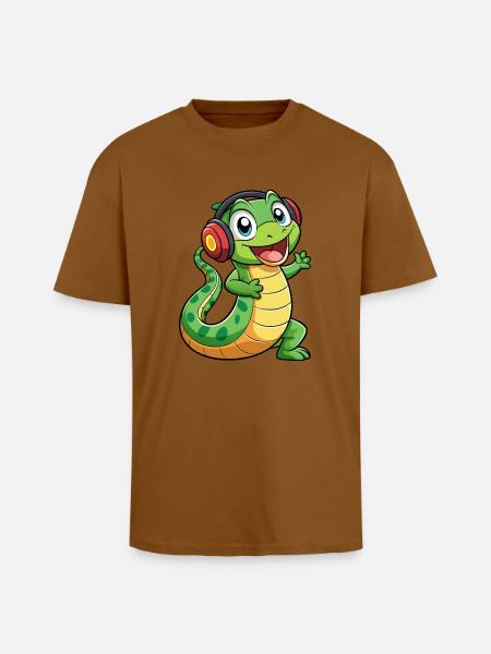 Snake Funny Cartoon Character Headphone Music - Unisex Oversized Heavyweight T-shirt - toffee