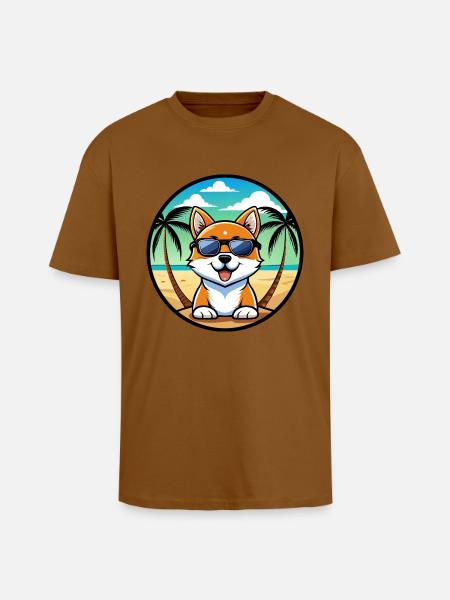 Hokkaido Hondenras Cartoon Zonnebril Strand - Unisex oversized T-shirt van zware kwaliteit - toffee