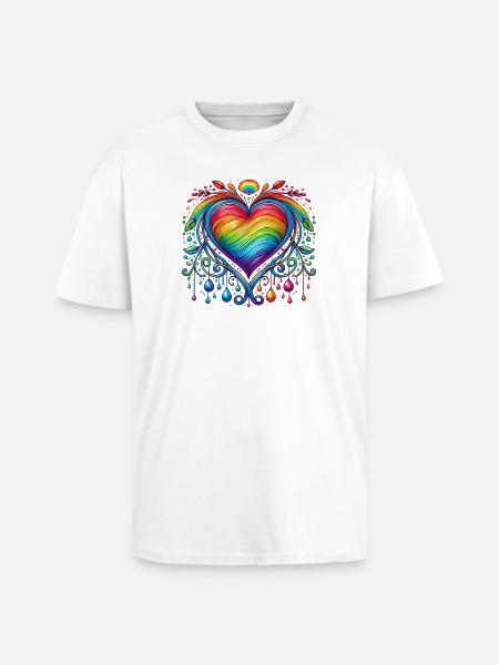 Rainbow Heart - Unisex Oversized Heavyweight T-shirt - white
