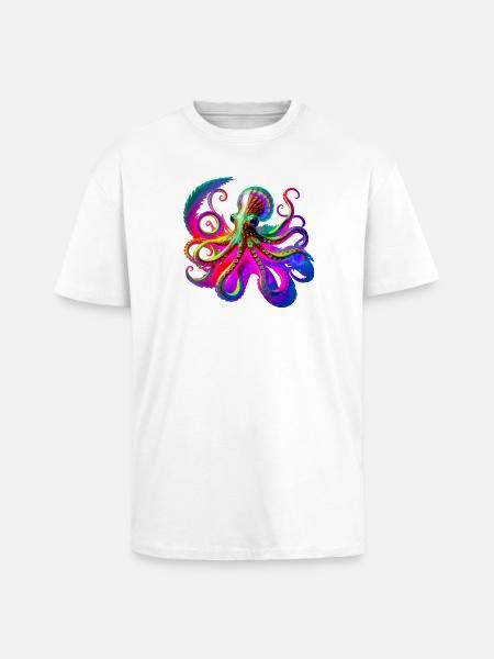 Psychedelic Neon Octopus - Unisex Oversized Heavyweight T-shirt - white