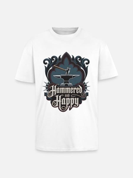 Martelé et heureux - T-shirt unisexe oversize épais - blanc