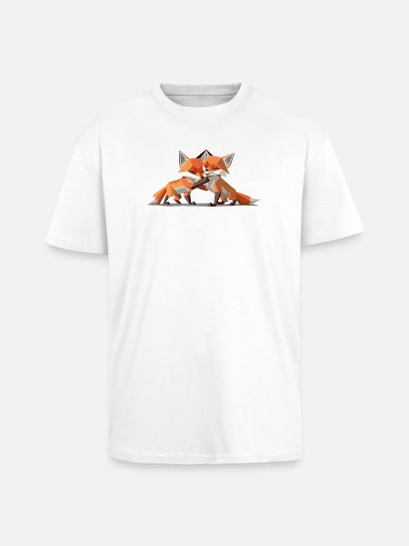 Renardeaux low-poly - T-shirt unisexe oversize épais - blanc