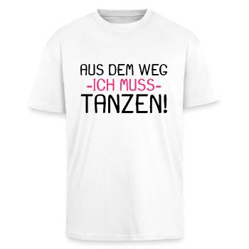 Aus dem Weg ich muss tanzen Spruch - Oversized Heavyweight Unisex T-Shirt - Weiß - Vorne - Alina (178cm) & Michal (187cm)