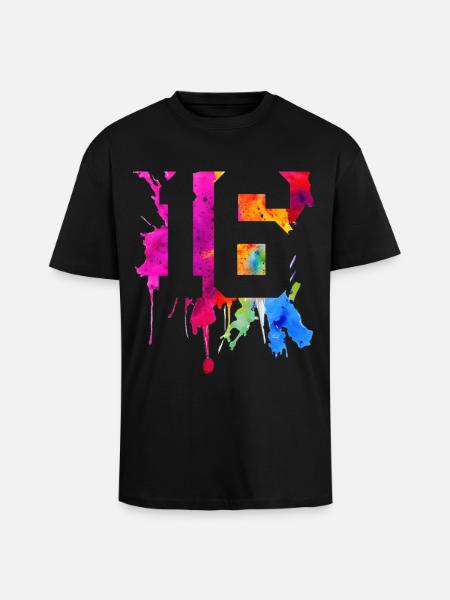16 YEARS 16TH BIRTHDAY - Unisex Oversized Heavyweight T-shirt - black