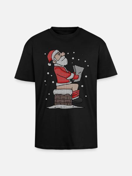Père Noël assis sur la cheminée drôle - T-shirt unisexe oversize épais - noir