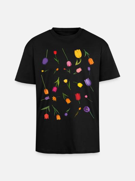 Fleur - T-shirt unisexe oversize épais - noir