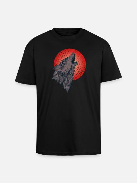 Howling wolf, full moon - Unisex Oversized Heavyweight T-shirt - black
