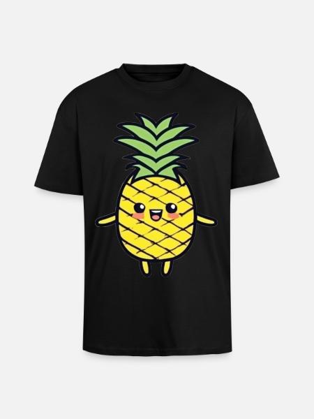 Cheerful Pineapple Cartoon Charm - Unisex Oversized Heavyweight T-shirt - black