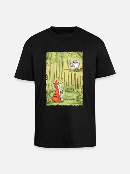 Waldgespräch: Fuchs und Eule - Oversized Heavyweight Unisex T-Shirt - Schwarz