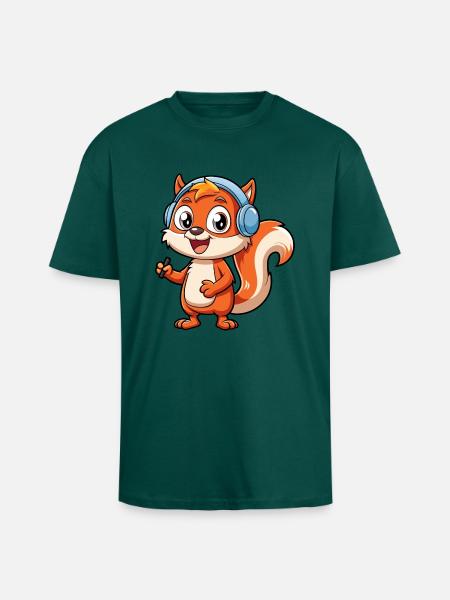 Ekorre Rolig Tecknad Figur Hörlurar Musik - Unisex oversized t-shirt i kraftig kvalitet - hunter green