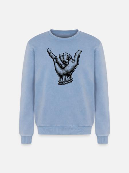 Relax Surfer Hand - Relaxed Unisex Premium Acid Washed Sweatshirt - acid washed blue