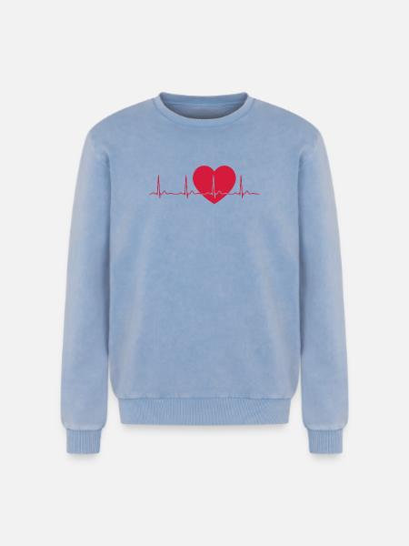 Heartbeat ECG Line Medical Pulse Wave Icon Vector - Relaxed Unisex Premium Acid Washed Sweatshirt - acid washed blue