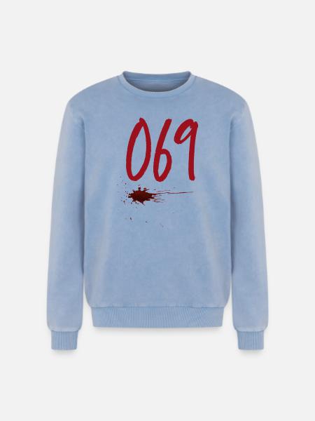 Postal Code Frankfurt 069 - Relaxed Unisex Premium Acid Washed Sweatshirt - acid washed blue