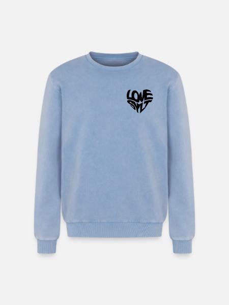 LOVE SYLT HERZ - Relaxed Unisex Premium Acid-Washed Sweatshirt - Blau Acid Wash