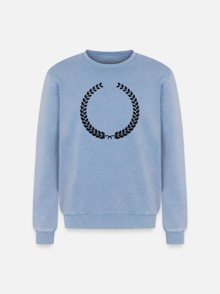 Laurel Wreath Vintage Award Badge Frame Vector - Relaxed Unisex Premium Acid Washed Sweatshirt - acid washed blue