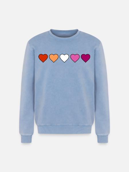 Lesbian Lesbian Lesbian Hearts - Relaxed Unisex Premium Acid Washed Sweatshirt - acid washed blue