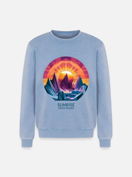 Sunrise Over Peaks - Relaxed Unisex Premium Acid Washed Sweatshirt - acid washed blue