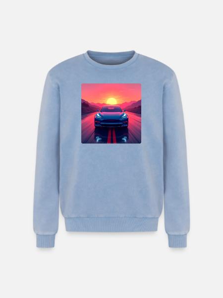 Electric Highway - Relaxed Unisex Premium Acid Washed Sweatshirt - acid washed blue