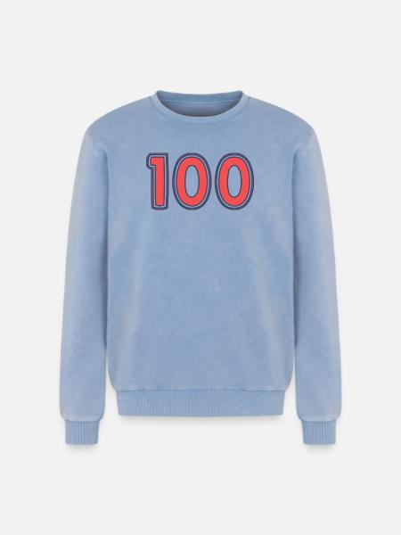 100. 100 YEARS. 100th ANNIVERSARY - Relaxed Unisex Premium Acid Washed Sweatshirt - acid washed blue