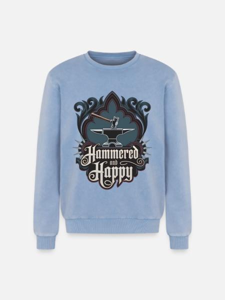 Martelé et heureux - Sweatshirt unisexe Premium acid-wash en coton - bleu délavé acide
