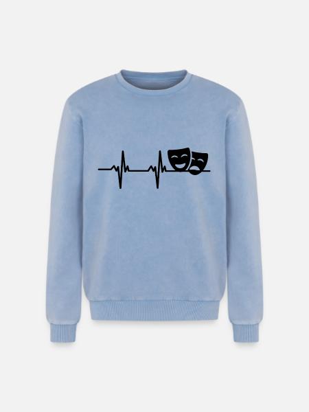 Drama Masks Theatre Heart palpitations - Relaxed Unisex Premium Acid Washed Sweatshirt - acid washed blue