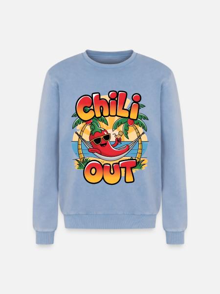Chili Out - Relaxed Unisex Premium Acid Washed Sweatshirt - acid washed blue