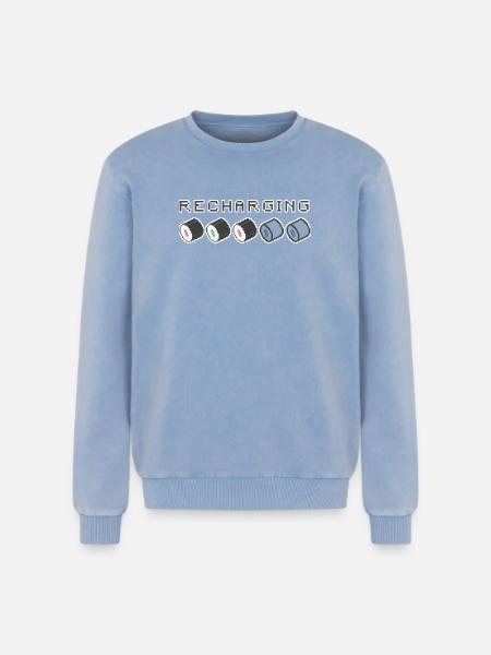 Recharging Pixel Sushi - Relaxed Unisex Premium Acid Washed Sweatshirt - acid washed blue