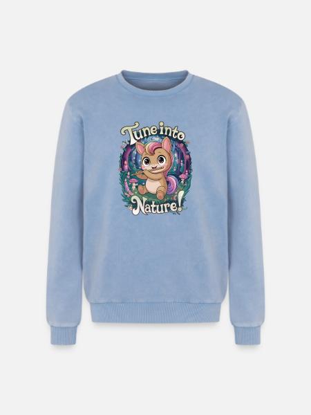 Tune Into Nature! - Relaxed Unisex Premium Acid Washed Sweatshirt - acid washed blue