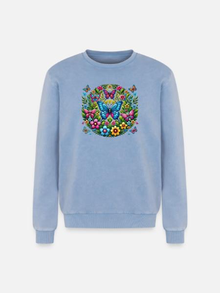 Papillons 2 - Sweatshirt unisexe Premium acid-wash en coton - bleu délavé acide