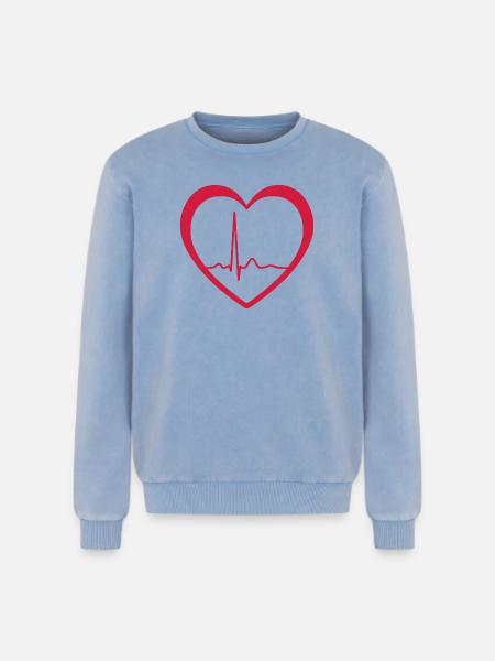 Heartbeat ECG Line Medical Pulse Wave Icon Vector - Relaxed Unisex Premium Acid Washed Sweatshirt - acid washed blue