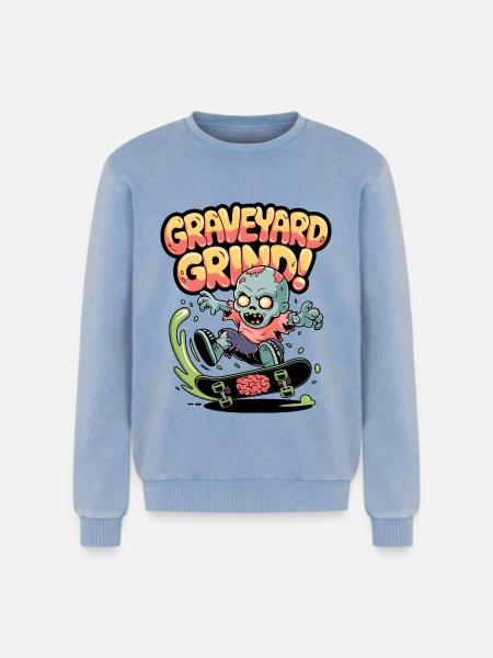 Friedhofs-Grind! - Relaxed Unisex Premium Acid-Washed Sweatshirt - Blau Acid Wash