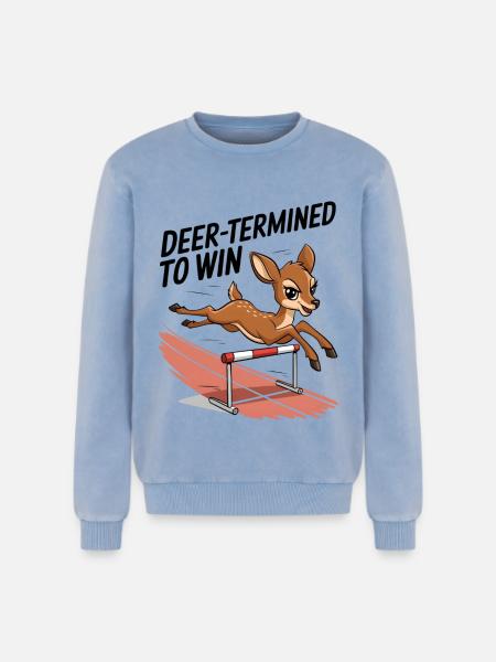 Deer-Termined pour gagner - Sweatshirt unisexe Premium acid-wash en coton - bleu délavé acide