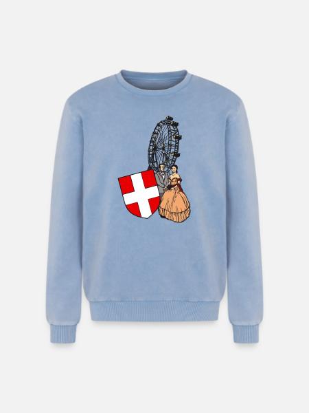 Vienna Panorama - Relaxed Unisex Premium Acid Washed Sweatshirt - acid washed blue