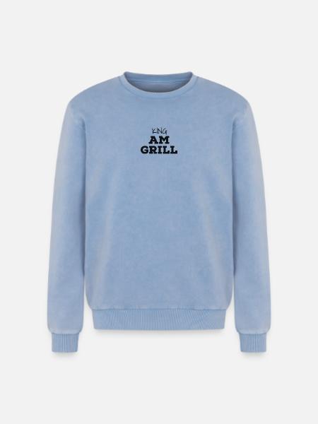 King at the grill - Relaxed Unisex Premium Acid Washed Sweatshirt - acid washed blue