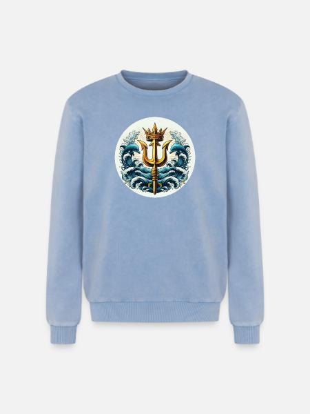 Trident Symbol - Relaxed Unisex Premium Acid Washed Sweatshirt - acid washed blue