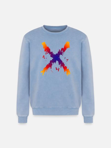 Regenbogen X Farbfluss Muster - Relaxed Unisex Premium Acid-Washed Sweatshirt - Blau Acid Wash