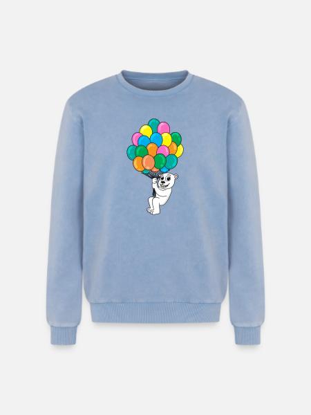 Polar bear balloon - Relaxed Unisex Premium Acid Washed Sweatshirt - acid washed blue