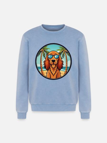 Irsk Setter Hund Race Tegneserie Solbriller Beach - Unisex Premium sweatshirt acid wash - blå syrevasket