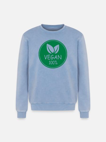 vegan 100% - Relaxed Unisex Premium Acid-Washed Sweatshirt - Blau Acid Wash