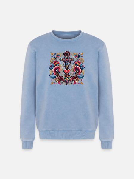 Anchor with heart - Relaxed Unisex Premium Acid Washed Sweatshirt - acid washed blue