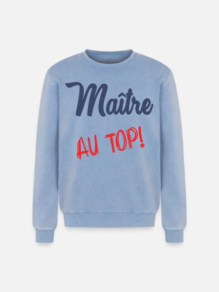 MASTER AT THE TOP - Relaxed Unisex Premium Acid Washed Sweatshirt - acid washed blue
