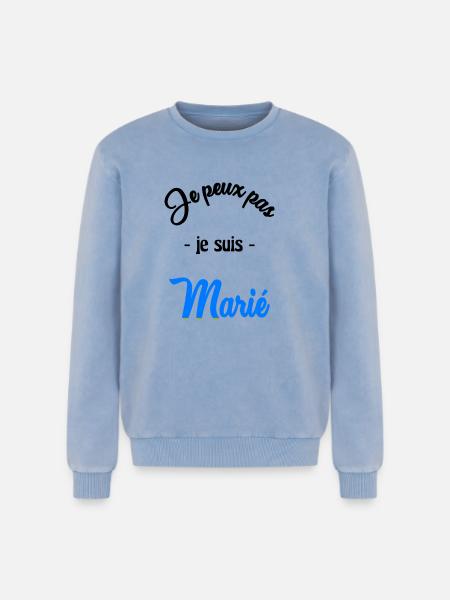 JE PEUX PAS. MARIE - Sweatshirt unisexe Premium acid-wash en coton - bleu délavé acide