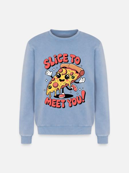 Slice To Meet You! - Relaxed Unisex Premium Acid Washed Sweatshirt - acid washed blue