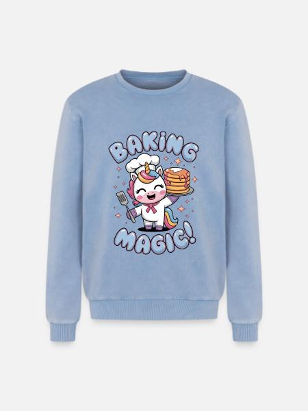 Baking Magic! - Relaxed Unisex Premium Acid Washed Sweatshirt - acid washed blue