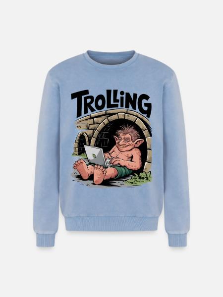 Trolling - Relaxed Unisex Premium Acid Washed Sweatshirt - acid washed blue