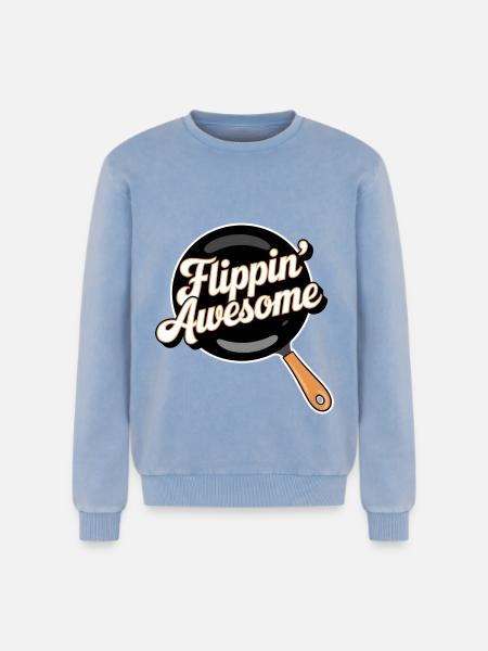 Flippin Awesome - Relaxed Unisex Premium Acid Washed Sweatshirt - acid washed blue