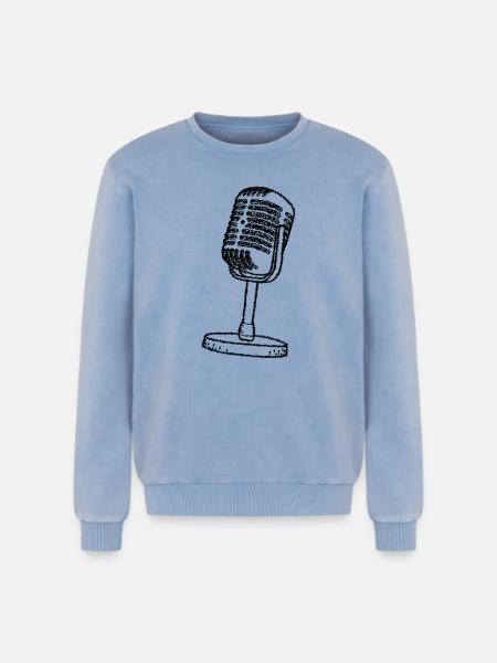 Mikrofon - Retro - gezeichnet - Relaxed Unisex Premium Acid-Washed Sweatshirt - Blau Acid Wash