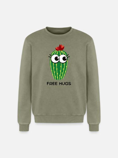 Free Hugs Cactus - Relaxed Unisex Premium Acid Washed Sweatshirt - acid washed green