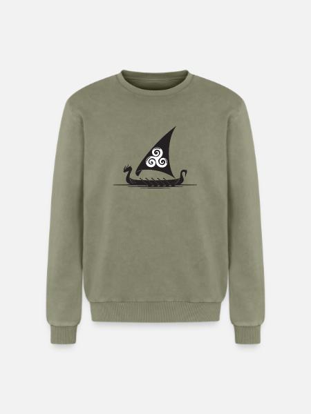 Viking Ship Triskel Sail - Relaxed Unisex Premium Acid Washed Sweatshirt - acid washed green